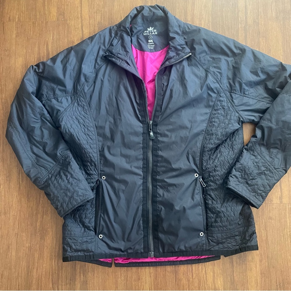 Peter Millar Jacket Womens Large Black Pink E4 Warmth Full Zip Golf Polyester